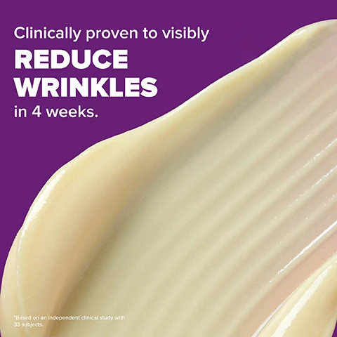 Image 2 - A close-up of a creamy skincare product on a smooth surface with a purple background, featuring text that reads clinically proven to visibly reduce wrinkles in 4 weeks.
Image 3 - Image showing two close-up photographs of a forehead, with the top labeled BEFORE showing fine lines and the bottom labeled AFTER 8 WEEKS revealing smoother skin; text states Clinically proven to reduce the look of lines and wrinkles.
Image 4 - A purple skincare bottle labeled Paula’s Choice 1% Retinol Treatment is shown with text describing ingredients and benefits, including Retinol, Peptides, and phrases like Targets deep wrinkles and Reveals firmer-looking skin.
Image 5 - Image shows two bottles of Paulas Choice 1% Retinol Treatment on a purple background, with icons and labels for skin concerns: Wrinkles, Anti-ageing, Dark spots, Breakouts.
Image 6 - Image showing two side-by-side photos of a woman’s face, with the left labeled BEFORE and the right labeled AFTER 8 WEEKS, indicating an increase in skins firmness with the text 91% noticed an increase in skins firmness above the images.
Image 7 - A hand holding a bottle of Paulas Choice skincare product with a small amount of cream on the fingertip, against a purple background, includes instructions that say how to use it: Smooth 1-2 pumps over face & neck, avoiding contact with eyes. Start with 3x/week & gradually increase frequency to every night as tolerated.
Image 8 - Image depicting three skincare products from Paulas Choice, categorized by experience level: Beginner with 0.3% Retinol, Intermediate with 1% Retinol, and Advanced with Pro Retinaldehyde, all highlighting their benefits for addressing signs of aging, firmness, and breakouts. Visible text includes Which retinoid is right for me?, 0.3% Retinol, 1% Retinol, Pro Retinaldehyde, Address early signs of aging, Tackle wrinkles + loss of firmness, and Target advanced signs of ageing & breakouts.
Image 9 - Image shows two skincare products from Paulas Choice with a purple background; on the left, a black bottle labeled Exfoliate, 2% BHA Liquid Exfoliant, and on the right, a purple bottle labeled Clinical, 1% Retinol Treatment, with text indicating their benefits: BHA unclogs pores and 1% Retinol reduces wrinkles.