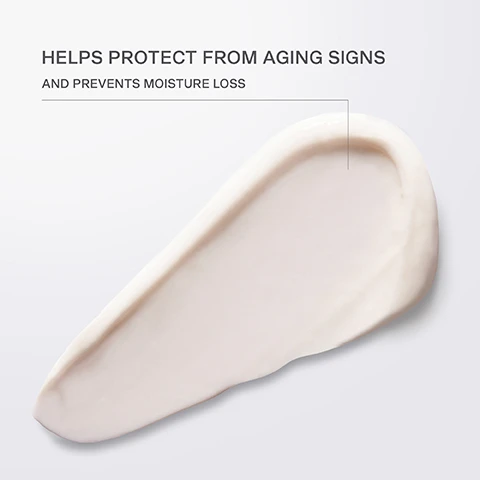 Image 1 - A curved smear of white cream on a light background with the text HELP PROTECT FROM AGING SIGNS AND PREVENTS MOISTURE LOSS.
Image 2 - A close-up image of a smooth, white cream with a droplet of a golden-brown substance hovering above it, accompanied by the text Exclusive Cellular Complex™ ENERGIZES AND BOOSTS SKINS NATURAL REPAIR PROCESS.
Image 3 - A serene mountain landscape reflected in calm water, with visible text saying LA PRAIRIE, A SWISS LUXURY HOUSE, CRAFTING ULTIMATE SKINCARE.