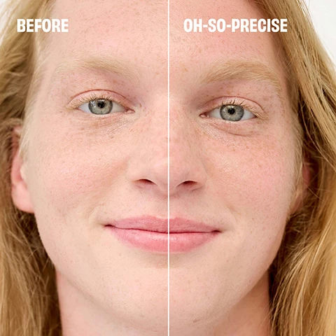 Image 1 - Image shows a close-up of a persons face divided into two halves: the left side labeled BEFORE and the right side labeled OH-SO-PRECISE, highlighting differences in skin texture and appearance.
Image 2 - An image of a black pen with a 1.5 mm tip against a bright pink background, featuring text that states: 1.5 mm tip for hair-like strokes, Twist-up, non-sharpen tip, Lasts 12 budge-proof hours*, with a note about an instrumental test on 23 participants.
Image 3 - Image features two eyebrow pencils, one labeled full size and the other labeled mini, both with silver packaging and text that reads Precisely, My Brow Pencil.
Image 4 - Image shows two brow products positioned above two corresponding swatches of color on a light background, with labeled text reading “Precisely, My Brow Detailer • 0.8 mm tip for detailing tips & tails” and “Precisely, My Brow Pencil • 1.5 mm tip for hair-like strokes throughout brow.”
Image 5 - A color chart showing different hair color swatches with labels, including Cool Light Blonde, Warm Golden Blonde, Neutral Blonde, Warm Auburn, Warm Light Brown, Neutral Medium Brown, Warm Medium Brown, Warm Deep Brown, Neutral Deep Brown, Warm Black Brown, Cool Soft Black, and Cool Grey.
Image 6 - Four eyebrow pencils are displayed on a beige background, with descriptions next to each: Precisely, My Brow Pencil with a 1.5 mm tip for hair-like strokes, Precisely, My Brow Detailer with a 0.8 mm tip for detailing, Gimme Brow+ Volumizing Pencil labeled with powder and fiber tip for volume, and Goof Proof Brow Pencil described as Goof-proof tip for fast filling, accompanied by corresponding swatches for each product.