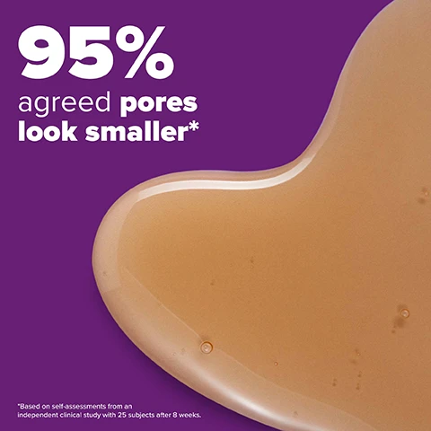 Image 2 - Image shows a smooth, glossy liquid in a light tan color on a purple background with visible text stating 95% agreed pores look smaller and a note about the clinical study.
Image 3 - Image shows a bottle of Paulas Choice Niacinamide 20% Treatment with a dropper, spilling a light beige liquid, along with text that lists ingredients: Niacinamide, Vitamin C, and Acetyl glucosamine, describing their benefits for skin.
Image 4 - An image of a purple glass bottle with a dropper dispensing a golden liquid, featuring icons and text above that read Skin Concerns, Uneven tone, Anti-ageing, Dark spots, and Enlarged pores.
Image 5 - A person holding a dropper above a bottle of Paulas Choice Niacinamide 20% Treatment, with instructions that read: How to use Apply a few drops once per day after cleansing, toning and exfoliating. For evening use, layer with other treatment products as needed and follow with your moisturiser. For daytime use, finish with a sunscreen rated SPF 30 or above.