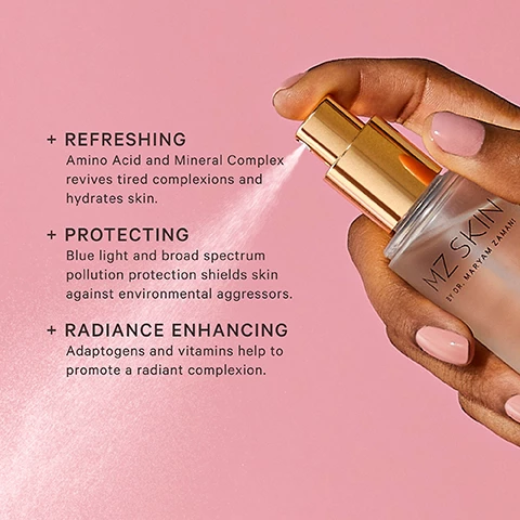 Image 1, refreshing, amino acid and mineral complex revives tired complexions and hydrates skin. protecting, blue light and broad spectrum pollution protection shileds skin against environmental aggressors. radiance enhancing, adaptogens and vitamins help to promote a radiant complexion. Image 2, key ingredients, ectoin = provides full spectrum pollution protection. algaktive genofix day = delivers blue light powered cellular protection and repairs damage. vitamin c = brightens and protects from free radicals. amino acid blend = hydrates and reinforces the skin barrier. ashwagandha = contains anti stress properties.