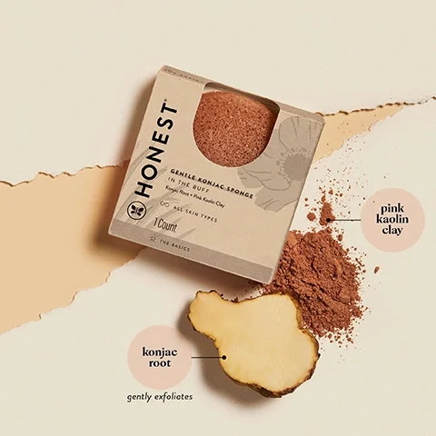 pink kaolin clay, konjac root gently exfoliates.