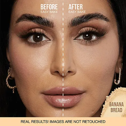 Before and after easy bake. Banana Bread. Real results! Images are not retouched. Before. After #fauxfilter concealer Graham Cracker 4.1G. After Easy Bake Banana Bread. Real results! Images are not retouched. Cherry Blossom Cake, Pound Cake, Peach Pie, Banana Bread, Blondie, Kunafa.