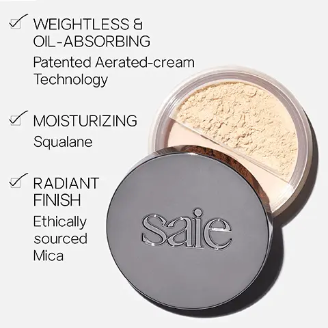 Transluscent- For very light to light skin tones- slip tint shades one-four. Transluscent Deep- For deep to dark skin tones- slip tint shades eight-ten. Transluscent Medium- for medium to medium tan skin tones- slip tint shades four and a half-seven. Weightless and oil-absorbing patented aerated-cream technology. Moisturizing squalane. Radiant Finish ethically sourced Mica. How to recycle Airset- use it all up and then make sure your jar is empty. Remove the sifter and wipe away any remaining product from the jar. Place it in your recycling bin. Airset is made of 35% post-consumer recycled plastic.
