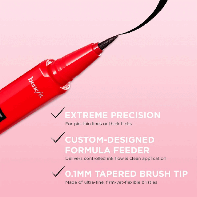 Benefits of the Precision Waterproof Liquid Eyeliner. Model shots wearing Precision Waterproof Liquid Eyeliner. How to apply the Precision Waterproof Liquid Eyeliner