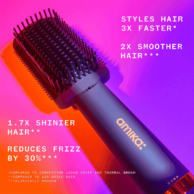 Styles hair 3x faster, 2x smoother hair, 1.7x shiner hair, reduces frizz by 30%, compared to competitor 1000w dryer and thermal brush, compared to air dried hair, clinically proven. Flexible outer teeth deliver a good grip for easy blowout, far infrared heat to lock in moisture, negative ion generator delivers smoot and shiny results, three heat settings, extra long 360 degrees swivel cord