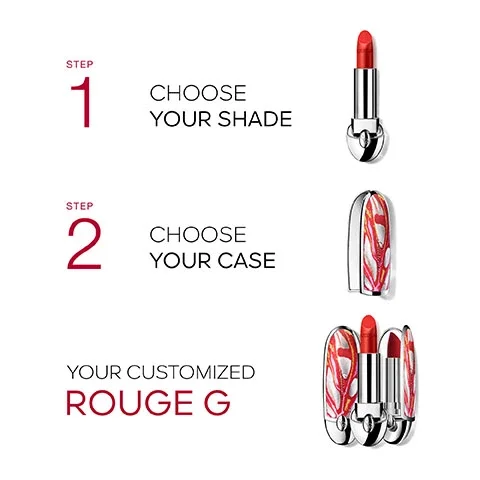 step 1, choose your shade, step 2, choose your case, your customized rouge g