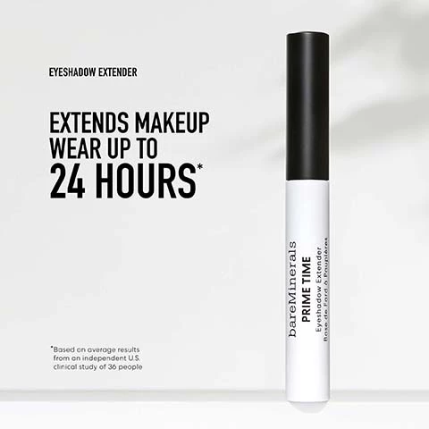 Image 1, eyeshadow extender. extends makeup wear up to 24 hours. *based on average results from an independent US clinical study of 36 people. Image 2, prime time eyeshadow extender. locks in eyeshadow for 24 hours. crease proof, smooths eye lids. with and without eyeshadow extender. with and without eyeshadow extender after 24 hours. Image 3, pick your perfect prime time primer. have oily skin? mattify with original pore minimizing primer. have dry skin? moisturize and brighten with hydrate and glow primer. have sensitive skin? calm and color correct with redness reducung primer. want protected skin? defend with daily protecting mineral SPF 30 primer.