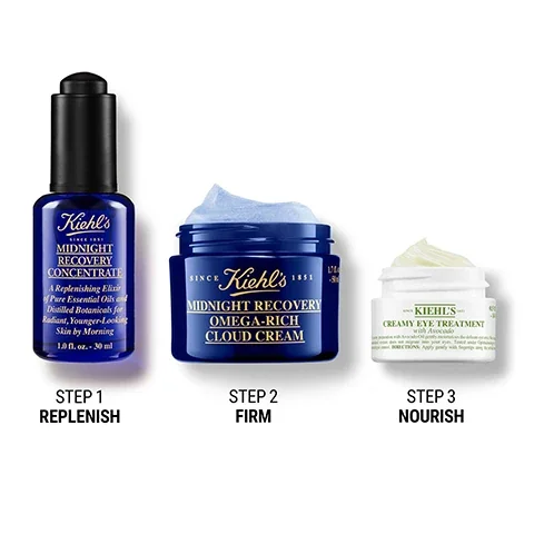 Image 1, step 1 = replenish. step 2 = firm. step 3 = nourish