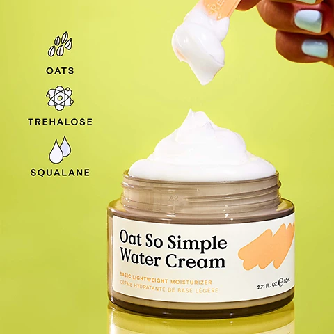 image 1, oat, threhalose, squalane. image 2, plush, airy texture. image 3, how to use. step 1 = cleanser daily. step 2 = exfoliator 2-3 times a week. step 3 = serum daily serum or weekly treatment. step 4 = moisturiser daily. image 4, recyclability. PP 5 cap, lid, spatula = medium recyclability. PET 1 jar = high recyclability. recycled content = 100% PCR pet jar. exciting news! we're currently upgrading to this 100% PCR pet jar for high recyclability. as we phase into the change you may receive either old or new versions of the jar.