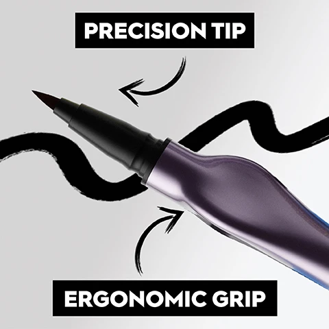Image 1, precision tip, ergonomic grip. image 2, easy application, smudge resistant, all day wear, water resistant, vegan formula