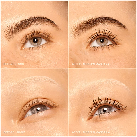 Image 1, 2 and 3, before long, after modern mascara.