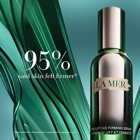 Image 1, 95% said skin felt firmer. sensory testing on 168 women after 4 weeks of twice daily product use. image 2, helps refine the appearance of skin's contours and renew its sculpted look