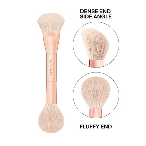 Image 1, PATRICK TA FLUFFY END DENSE END SIDE ANGLE Image 2, 1. USE THE FLUFFY END FOR POWDER 2. USE THE DENSE END FOR CRÈME