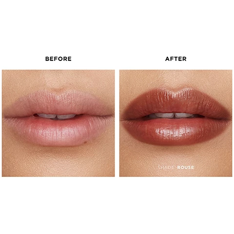 Image 1, before and after. image 2, model shots of mist, sense, slip, desire, rise, trace, rouse and haze on three different skin tones. image 3, swatches of mist, sense, slip, desire, rise, trace, rouse and haze on three different skin tones.