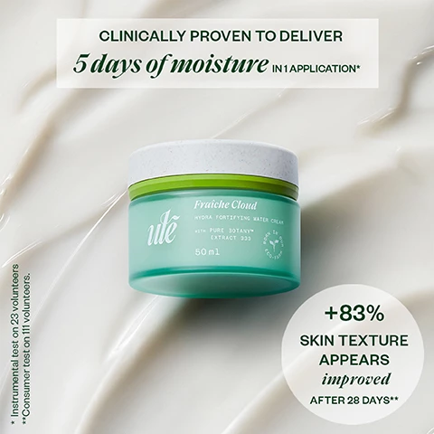 Image 1, clinically proven to deliver 5 days of moisture in 1 application. Instrumental test on 23 volunteers. +83% skin texture appears improved after 28 days, consumer test on 111 volunteers. image 2, a powerful synergy for visibly results. signature pure 3OTANY blend - revive skin by acting on the causes of premature skin againg, ex vivo protemic anaylsis. aquaplenish tecjnology reinforces the skin's hydration. aha contributes to a radiant skin. image 3, day 0 vs day 28. 83% skin texture appears improved, consumer test on 111 volunteers. morning and night. the routine = reve of pure, tout est clear and fraiche cloud.