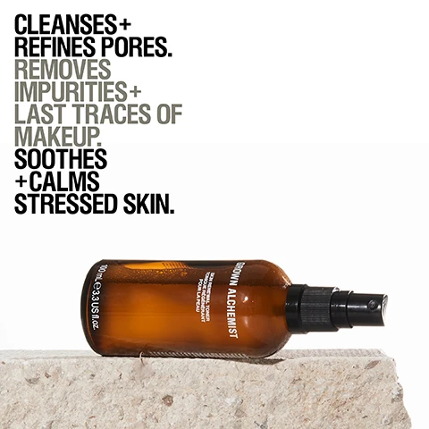 Image 1, cleanses and refines pores. removes impurities and last traces of makeup. soothes and calms stressed skin. image 2, 94% agreed skin looks healthy. 93% agreed skin feels calm. 92% agreed skin feels tones and balanced. independent user trial 2023, results based on 118 over 4 weeks. image 3, how to use = spritz onto damp skin after cleansing. use daily. image 4, fine, weightless mist.