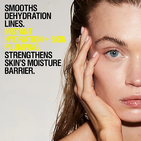Image 1, smooths dehydration lines, instant hydration and skin plumping. strengthens skin's moisture barrier. image 2, 96% agreed skin looks hydrated. 95% agreed smooths visibl dehydration lines. 95% agreed skin looks radiant. independent user trial 2022. results based on 120 over 4 weeks. image 3, customer review = this will be my go to forever. it gives such a healthy glow, i look like i'm wearing highlighter. image 4, before and after. image 5, how to use = use after cleansing and follow with moisturiser. use on damp skin to optimise moisture locking benefits. image 6, lightweight silky serum.