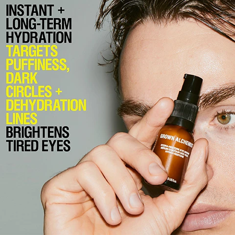 image 1, instant and long term hydration. targets puffiness dark circles, dehydration lines. brightens tired eyes. image 2, 92% agreed eye area feels instantly hydrated. 96% agreed layers well under makeup. 89% agreed dehydration lines are reduced. image 3, how to use = apply a small amount to fingertips and dab gently around the eye area until absorbed. use daily. image 4, weightless serum-cream. fragrance free.