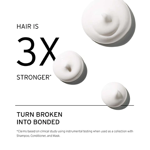 Image 1, hair is 3 times stronger. turn broken into bonded. claims based on clinical study using instrumental testing when used as a collection with shampoo, conditioner and mask. image 2, how to use = distribute into hands and apply from mid lengths to ends, avoiding the root. image 3, stylist tip = for dry hair, use conditioner as the first step in cleansing routine, followed by your favourite fekkai shampoo. image 4, 70% less hair breakage. 56% completely repairs split ends after one use. 4 times smoother hair. clinical study using instrumental testing when used as a collection with shampoo, conditioner and mask. split ends test performed on 50 hair fibers.