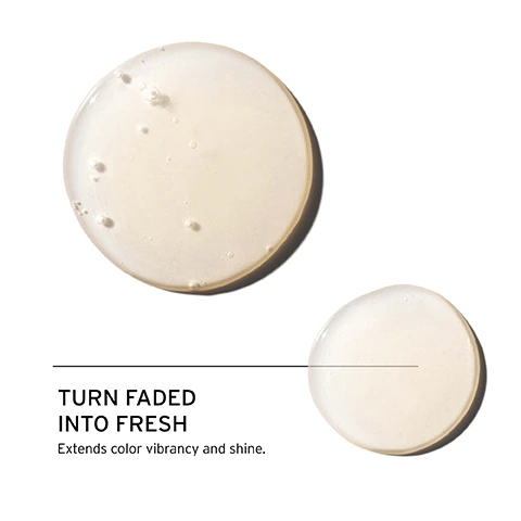 Image 1, turn faded into fresh. extends colour vibrancy and shine. image 2, how to use = lather product into hands. apply to roots, gently massaging from hairline to crown. image 3, protects from colour fading. protects hair against heat and environmental aggressors. scalp friendly PH levels 5.9-6.3