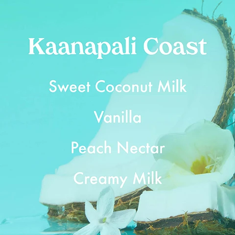 image 1, kaanaplai coast = sweet coconut milk, vanilla, peach nectar, creamy milk. image 2, seychelles sands = vanilla, creamy milk, floral, spice. image 3, marbella bloom = bergamot, neroli, white flowers, cardamom. image 4, malibu peach = jasmine, white peach, mango, white flowers