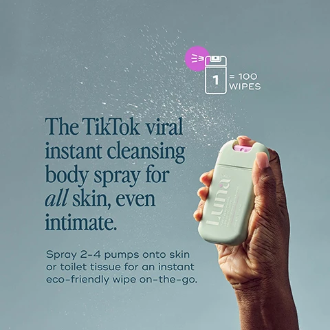 image 1, the tiktok viral instant cleansing body spray for all skin, even intimate. 1 = 100 wipes. spray 2-4 pumps onto skin or toilet tissue for an instant eco-friendly wipe on the go. image 2, your pocket sized shower in a bottle. sweaty days, armpits, travelling, on your period, odour, between thighs, hydrate dry skin, under boobs everywhere. image 3, therma biome complex. prebiotics - inulin and lactic acid = to protect and rebalance the skin microbiome. vitamins e, c and f = to nurture, soften and support the skin barrier and skin regeneration. thermal water = mineral rich to hydrate soothe and balance. hydrating aloe = to soothe dry skin. image 4, verified customer review = a great on the go option. i've used the spray to wipe a number of times after bar method classes when i'm in a rush to get back to my job, it helped my armpits to feel dry and fresh, no more feeling of sweatiness. the scents they have are really nice too, subtle to feel refreshed for after a workout. image 5, hydrating - dry, dehydrated or hormonally reactive skin. fragrance free - sensitive or allergy prone skin. original - daily are for all skin types. image 6, hydrating scent - blended with gentle notes of fresh cotton. image 7, signature scent = blended with fresh notes of tamanu, jasmine and ylang ylang and soothing aloe. image 8, fragrance free = all the benefits, no scent. image 9, verified customer review = i'm hooked, the product transforms any piece of paper into a wet wipe, which is really convenient for when i'm on the go. it's great for wiping away sweat and keeping my skin feeling fresh. plus, the fact that it's fragrance free is a huge plus, since i have sensitive skin.