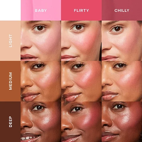 Baby, Flirty, Chilly, Light, Medium, Deep.