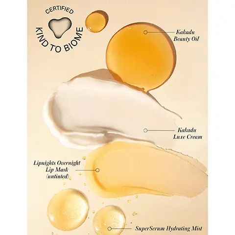 Image 1, CERTIFIEDBIOMEFIND TOLipnights Overnight Lip Mask (untinted)-Kakadu Beauty OilKakadu Luxe CreamSuperSerum Hydrating Mist Image 2, Organic RMS Adaptogenic Herbal BlendA proprietary blend of adaptogenic herbs infused in Organic Jojoba Oil that help to protect, balance, and hydrate the skin.Wildcrafted Buriti OilGlowPlexTMMrmsrmsOrganic Shea ButterOriginating from the seeds ofthe African Karite Tree. unrefined Shea Butter is a rich moisturizing better known for long-lasting, ultimate hydration.rmsMineral-Infused Sea WaterRich in ocean minerals that work their nourishing and hydrating magic onthe skin.Kakadu Plum Seed OilOne of the most natural and stable forms of vitamin C, this superfruit has a great source of antioxidants to help plamp, brighten, and reduce the look of fine lines and wrinkles. Image 3, NON-CODOES NOTDOGENICOOG PORES9 OUT OF 10AGREErmsadu Luxe Cream Crème de Luxe Kakadu.SuperSerum Hydrating MistrmsLipnights LipnightsST TESTEDMATOLOGISX& SUITABLE FOR SSENSITIVE SKIN***9g/0.31 ozrms·• Adds visible radiance***•Instantly leaves the skin feeling refreshed*Hulle de Beauté Kakadu Kakadu Beauty Oil10 mL/0.34 fl. ozLipnights Overnight Lip Mask•·Visibly smooths lips****Leaves lips feeling hydrated overnight**Kakadu Beauty Oil• Gives skin a radiant glow*• Feels lightweight & absorbs easily*rms,SuperSerum Hydrating Mist Brume. Hydratante SuperSerum10 mL/0.34 fl. ozKakadu Luxe Cream• Visibly smooths the look of uneven texture** • Instantly leaves skin feeling plumped & nourished** Image 4, BeforeAfterPROVIDES 24 HRS DEHYDRATION