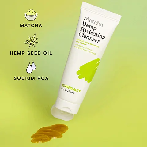 MATCHA, HEMP SEED OIL, SODIUM PCA. BOUNCY, GEL FORMULA. Recyclability Coex Tube 7 low recyclability, PP 5 Cap low recyclability small. RECYCLED CONTENT 58% PCR Tube.