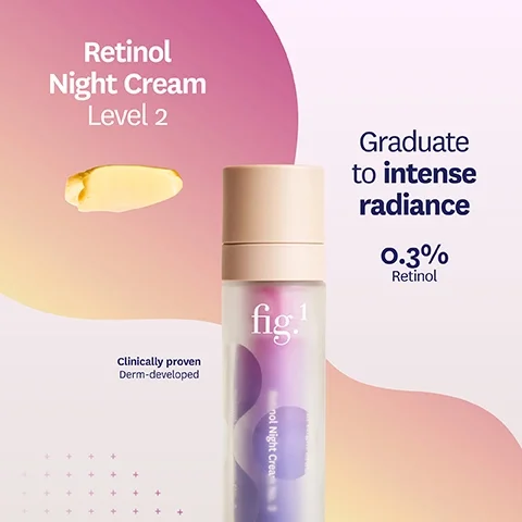 Retinol Night Cream Level 2. Graduate to intense radiance. 0.3% Retinol. Clinically proven Derm-developed.