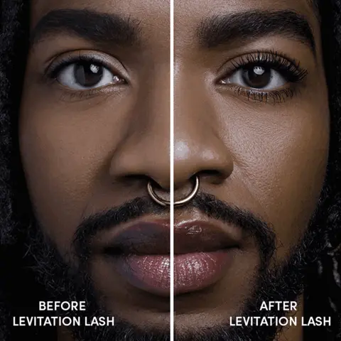Image 1,BEFORE LEVITATION LASH AFTER LEVITATION LASH Image 2, -INNOVATIVE BIO-FIBER BRUSH- Bio-based material made from the castor plant Compact coil design for a combing, lengthening and gripping effect Triangular bristles ensure the brush is perfectly loaded with formula Thin shape and narrow tip offer precision application Image 3, the perfect all in one formula for lash volume length lift and separation lightweight buildable flake resistant cares for lashes with argan and castor oil