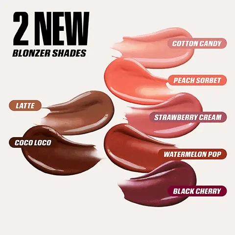 Image 1, 2 NEW BLONZER SHADES LATTE COCO LOCO COTTON CANDY PEACH SORBET STRAWBERRY CREAM WATERMELON POP BLACK CHERRY Image 2, BUILDABLE BLENDABLE BLURRING NO FILTER JUST BLUSH! Image 3, hudabeauty hudabeauty FOOL PROOF BLUSH! AMPLE PLAYTIME EASY TO APPLY SOFT GLOW FINISH Image 4, 1. BEFORE 2. APPLY 3 DOTS 3. BLEND WITH BRUSH 4. BLUSHED