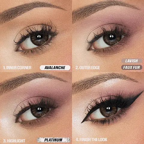 Image 1, LAVISH 1.INNER CORNER AVALANCHE 2.OUTER EDGE FAUX FUR 3. HIGHLIGHT PLATINUM 4. FINISH THE LOOK Image 2, AVALANCHE LAVISH FAUX FUR PLATINUM Image 3, FIRST CLASS AVALANCHE UNAPOLOGETIC SHE RICH DIAMOND DEW ICED OUT Image 4, AVALANCHE UNAPOLOGETIC SHE RICH DIAMOND DEW