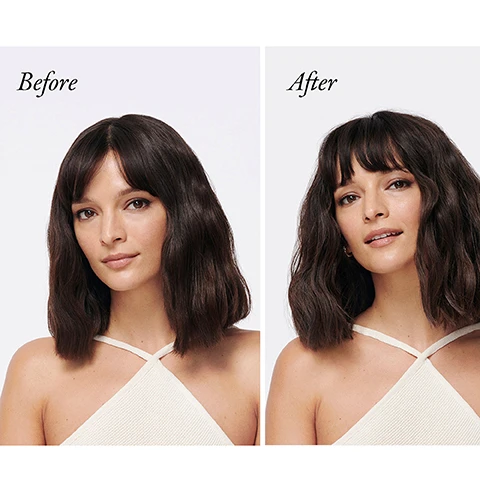 Image 1 - A womans hair before and after a treatment, showing it straighter on the left and wavier and fuller on the right, with text Before and After. Image 2 - A comparison image showing a woman with straight blonde hair labeled Before and the same woman with wavy, voluminous blonde hair labeled After. Image 3 - Oribe Gold Lust hair products are shown in a black zippered pouch with text overlay reading Gold Lust ORI BE OBSESSED TRIAL SET 91% saw an improvement in the appearance of their hair¹ 82% felt damaged ends weremore reinforced and sealed¹ 74% felt hair was more resilient against future damage¹ Based on a 7-day consumer panel survey of 101 women.