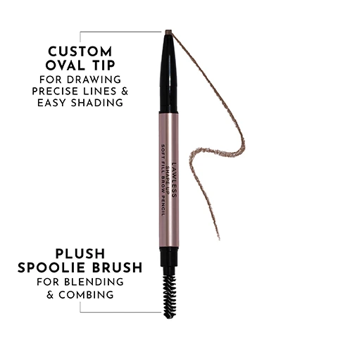 Image 2 - Image of a soft-fill brow pencil featuring a custom oval tip for drawing precise lines and easy shading, along with a plush spoolie brush for blending and combing, labeled with the text CUSTOM OVAL TIP FOR DRAWING PRECISE LINES & EASY SHADING and PLUSH SPOOLIE BRUSH FOR BLENDING & COMBING.
Image 3 - A close-up of a womans face divided down the middle; the left side features defined brows, highlighting the text SHAPE UP SOFT FILL BROW PENCIL BLONDIE, while the right side shows natural brows with the text NO BROW PRODUCT underneath, all against a pink background.
Image 4 - Image showing a close-up of a womans face with visible blue eyes and eyelashes, divided into two sections; the top section labeled NO BROW PRODUCT with no eyebrow makeup, and the bottom section labeled SHAPE UP BROW PENCIL IN BLONDIE + HOLD UP BROW WAX IN LIGHT/MEDIUM showcasing defined eyebrows.
Image 5 - Image shows a color guide with six shades of brow pencil swatches labeled as follows: Blondie, Light/Medium Neutral Blonde; Oak, Light/Medium Neutral Brown; Teddy Bear, Warm/Neutral Medium Brown; Pecan, Neutral Deep Brown; Cacao, Neutral Rich Black Brown.
Image 6 - A close-up portrait of a person with blonde hair and subtle makeup, alongside text that reads BLONDIE FOR GOLDEN BLONDE, MEDIUM BLONDE, AND RED HAIR.
Image 7 - Close-up of an older woman with light blonde hair and a soft smile, accompanied by text that reads OAK FOR PLATINUM, GRAY, AND DARK BLONDE HAIR.
Image 8 - Image of a young woman with medium-brown hair styled sleek, displaying her face against a pink background, with text reading TEDDY BEAR for medium-brown hair.
Image 9 - A close-up image of a womans face with dark-brown hair styled in short curls, featuring natural makeup and brown eyes, next to the text Pecan for dark-brown hair.
Image 99 - Close-up of a womans face with smooth skin and dark hair, displaying the text CACA0 FOR DARK-BROWN HAIR.