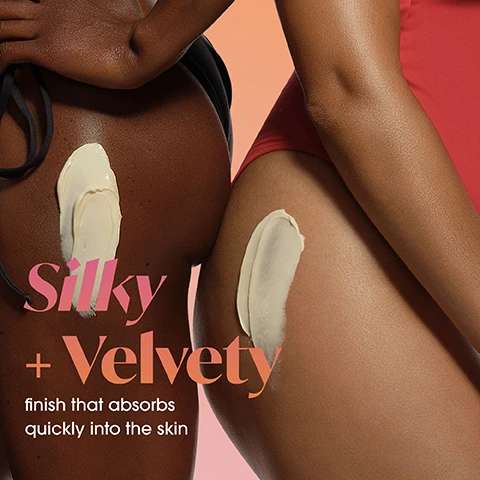 Image 1 - Image shows two women applying a creamy product to their thighs; text overlays read Silky + Velvety and finish that absorbs quickly into the skin.
Image 2 - An arm holds a jar of Sunday Riley C.E.O. body butter, with the cream displayed on the models shoulder, the text reads Key Benefits, brightens skin + evens tone, soothing + calming after sun.
Image 3 - An image featuring orange slices and capsules against a gradient background with text listing key skincare ingredients and their benefits, including THD Ascorbate, Vitamin B5, Triple-butter Blend, Oat Lipids, and Vitamin E.
Image 4 - A young woman with a tan and dark hair applies a creamy substance to her shoulder, accompanied by text that reads Ways to Use with numbered instructions for usage: 1 After shower to lock in moisture, 2 After sun to soothe + hydrate, 3 On décolleté + legs before going out, 4 As an overnight body mask.
Image 5 - Image shows two side-by-side comparisons of skin on the neck and chest area, with the left labeled Before and the right labeled After 1 hour; the Before image shows uneven skin tone, while the After image shows smoother and more radiant skin.