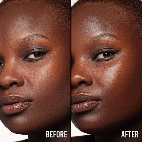Image 1 - A close-up of a womans face showing the left side labeled BEFORE with less defined features and the right side labeled AFTER with a smoother complexion and enhanced makeup details.
Image 2 - Image features several bottles of Danessa Myricks Beauty Oil with a dropper and a gold liquid inside, accompanied by text that reads BEAUTY OIL, LUXURIOUS DRY OIL, JOJOBA, SQUALANE & SWEET ALMOND OIL, INFUSED WITH GOLD LEAF, FRAGRANCE-FREE, NOURISH & PREP SKIN.
Image 3 - Alt text: Three images of beauty oil products featuring a woman with blonde hair applying oil to her face, a close-up of a hand with dark skin and a drop of oil, and another woman with short dark hair showcasing radiant skin, with visible text stating BEAUTY OIL HYDRATING & NOURISHING OIL, APPLY TO FACE AND BODY FOR A HYDRATING TREATMENT, MIX WITH A FOUNDATION TO BOOST HYDRATION, and USE AS A PRIMER UNDER MAKEUP FOR SMOOTH RESULTS.
Image 4 - Image shows a close-up of a woman with long red hair, displaying three side-by-side comparisons of her face: on the left labeled BEFORE, in the middle labeled WITH BEAUTY OIL, and on the right labeled WITH FOUNDATION, highlighting the skins appearance and finish in each scenario.