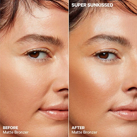 Image 3 - A comparison image showing a womans face before and after using a bronzer, with the left side labeled BEFORE and the right side labeled AFTER, and the phrase SUPER SUNKISSED displayed at the top.
Image 4 - Close-up image of a persons face showing a comparison between two sides, labelled BEFORE on the left with a matte finish and AFTER on the right with a dewy finish, featuring the text DEWY FINISH at the top, demonstrating the effects of Hydro Grip Primer.
Image 5 - A clear bottle of MIYK Hydro Makeup with a green liquid inside is shown, accompanied by text that highlights its features: NO DUPE COMPARES Clean ingredients that rise above the rest, HIT OF HYDRATION Hyaluronic acid + hemp seed extract boost hydration to help smooth skin, ALL-DAY HOLD Blue agave extract grips makeup to prevent fading, melting, and caking, and EXTRA DEWY Niacinamide + aloe water lock in moisture for a dewy glow.
Image 6 - Image of a matte bronzer container with a creamy bronzer swatch alongside it; the text includes MATTE BRONZER, 1,000+ SWIPES, Less packaging, lots of product, BRONZED GLOW, Natural sunkissed look, zero shimmer, GLIDES ON, Builds + blends seamlessly, CREAMY + HYDRATING, and Apricot oil + mango butter nourish skin.
Image 7 - Close-up of a person with pink, curly hair smiling, showcasing glowing skin, with text on the right listing benefits of a skincare product, including statistics about makeup application and skin hydration. The visible text includes: HYDRO GRIP PRIMER 12-hour grip. All-day glow. IMMEDIATELY: 93% said makeup went on easier 100% said skin feels smoother AFTER 12 HOURS: 100% said skin feels more hydrated and has a healthy-looking glow 100% said makeup lasted longer.
Image 8 - A woman with dark hair and a bright orange top presents a close-up view of her face, showcasing her makeup and glowing skin; the visible text reads Caroline wears Matte Bronzer in Baked (medium bronze).