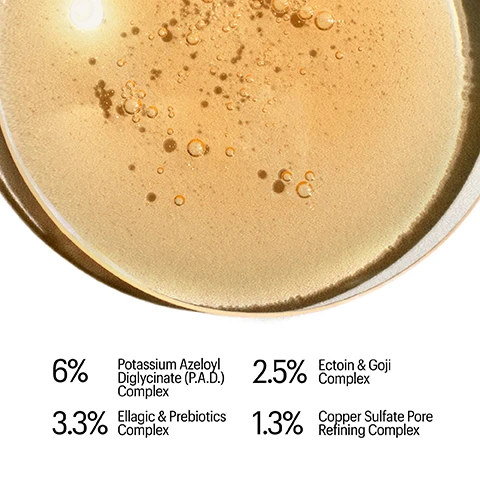 Image 1 - A close-up shows a golden-brown liquid with many small bubbles, followed by text detailing ingredients and their percentages: 6% Potassium Azeloyl Diglycinate (P.A.D.) Complex, 2.5% Ectoin & Goji Complex, 3.3% Ellagic & Prebiotics Complex, 1.3% Copper Sulfate Pore Refining Complex. Image 2 - A person with clear, glowing skin and dark hair looks directly at the camera, accompanied by text that states REFLECT YOUR LIGHT, 97% See brighter skin, 94% See luminous skin that reflects light, 94% See refined, glowing skin, with a footnote explaining Results based on self-assessment with 33 participants after twice-daily use for 28 days. Image 3 - A black skincare product bottle with a light reflection stands on a reflective surface, labeled FOUNDERS ESSENCE 56 ELLAGIC & P.A.D. LIGHT REFLECTING FLUID, USE DAILY (AM/PM), 3.3% Ellagic & Prebiotics Complex + 2.5% Ectoin & Goji Complex + 1.3% Copper Sulfate Pore Refining Complex + 6% Potassium Azeloyl Diglycinate (P.A.D.) Complex, ALLIES OF SKIN, with additional text in the background reading FOUNDERS ESSENCE, 3 Years of Development, 10 Iterations, 56 Clinically Proven Actives, ONE Brilliant Treatment. Image 4 - A person with radiant skin holds a black bottle of skincare product, alongside text that reads CONTAINS 56 CLINICALLY PROVEN ACTIVES For brighter, smoother, more radiant skin, and on the bottle FOUNDERS ESSENCE 56 ELLAGIC & P.A.D. LIGHT REFLECTING FLUID USE DAILY (MORNING) 3.3% Ellagic & Prebiotics Complex 2.5% L-Citrulline & NMF Complex 1.2% Lipocer Sulfate 1.1% Pore Refining Complex + 8% Potassium Azeloyl Diglycinate (P.A.D.) Complex ALLIES OF SKIN. Image 5 - A product image features two sleek, dark cosmetic bottles, one taller and one shorter, with the text SUPERCHARGE YOUR ROUTINE Boost your regimen with our award-winning Multi-Peptides & GF Advanced Lifting Serum for visibly lifted, firmer-looking skin, the taller bottle is labeled FOUNDERS ESSENCE 56 ELLAGIC & P.A.D. LIGHT REFLECTING FLUID ALLIES OF SKIN, and the shorter bottle is labeled MULTI PEPTIDES & GF ADVANCED LIFTING SERUM ALLIES OF SKIN. Image 6 - Close-up of a person touching their smooth skin with their hands, alongside text that reads SUPERCHARGED RESULTS 87% See smoother skin in 1 week.* *Results based on self-assessment with 31 participants after twice-daily use for 28 days. Image 7 - A smiling man with dark hair and tattoos on his forearms poses behind a dark cosmetic bottle on a white background, alongside text Nicolas Travis, C.E.O. & Founder of Allies of Skin, Born From Passion, Made to Glow, and a testimonial: I originally created this formula for myself, but really, it was for our Allies. I wanted something that felt lightweight yet delivered powerful results for a healthy, glowing complexion that reflects light.