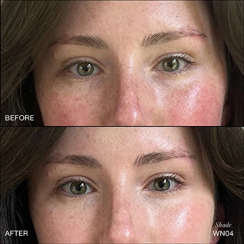 Image 4 - A close-up split image shows a persons face, primarily the eyes and forehead, before and after a product application, with the top half labeled BEFORE showing skin with visible redness and pores, and the bottom half labeled AFTER showing smoother, more even-toned skin, also displaying the text Shade WN04. Image 5 - Three arms with light, medium, and dark skin tones display swatches of 26 RMS Revitalize Hydra Concealer shades, with hands holding two liquid tubes and one stick of the product, and visible text includes rms beauty Revitalize Hydra Concealer Correcteur Hydratant Revitalize 26 Expertly Created Shades. Image 6 - The image displays a cosmetic shade matching chart against various skin tone swatches, with the heading FIND YOUR SHADE and a table with columns Skin Tone, UnCoverup Concealer, Revitalize Hydra Concealer, listing shades: FAIR includes Shade 000 with ON01, C02, CN03; Shade 00 with WN04, C05, C06; Shade 11 with CN07, ON08, WN09; LIGHT includes Shade 11.5 with CN010, WN011; Shade 22 with WN012; Shade 22.5 with W013; LIGHT-MEDIUM includes Shade 33 with W013, ON014; Shade 33.5 with ON014, WN015; Shade 44 with W016, C017; MEDIUM includes Shade 55 with CN018, W019, ON020; Shade 66 with W019, ON020; Shade 77 with ON021, CN022; Shade 88 with CN022, W023; Shade 99 with WN024; DEEP includes Shade 111 with CN025; Shade 122 with CN026. Image 7 - A persons hand holds a brown tinted bottle of RMS Revitalize Hydra Concealer, with an applicator brush visible in another hand at the top right, and five informational boxes with small circular images of ingredients surround the product, displaying the text: Skin-Loving Clean Ingredients, REVITAL-EYES An innovative complex of caffeine, probiotics, green tea, & pomegranate that work synergistically to revitalize aging skin, promoting a bright, smooth, and youthful appearance, EYEBRIGHT An antioxidant-rich extract that invigorates, hydrates, and soothes dulled, tired skin, TIGHTENYL™ A cutting-edge ingredient and gentle retinol alternative derived from biotechnology research to help firm, tone, and smooth skin without the typical retinol side effects, ORGANIC RMS ADAPTOGENIC HERBAL BLEND A proprietary blend of adaptogenic herbs infused in Organic Jojoba Oil that help to protect, balance, and hydrate the skin, VEGETABLE SQUALENE A moisture-rich, plant-based emollient that balances oil production, seals in moisture, and boosts skin elasticity, rms Revitalize Hydra Concealer Correcteur Hydratant Revitalize. Image 8 - A bottle of RMS Revitalize Hydra Concealer Correcteur Hydratant Revitalize with an applicator brush and a pool of spilled product is displayed on a grey surface, alongside text reading A Stealth Formula With Undetectable Coverage, Non-Comedogenic (Does Not Clog Pores)*, Provides 8 Hours Of Hydration**, Dermatologist Tested***, Hypoallergenic***, Suitable For Sensitive Skin***, Ophthalmologist Tested****, * Based on a clinical measurement study with 32 individuals., ** Based on a clinical measurement study with 29 individuals., *** Based on a clinical measurement study with 52 individuals., **** Based on a clinical measurement study with 30 individuals. Image 9 - A close-up of a womans face with a magnifying glass held to her cheek shows the text 100% AGREE, and within the magnifying glass: IT HAS GOOD COVERAGE*, SKIN APPEARS BRIGHTER*, SKIN IS MORE MOISTURIZED*, CROWS FEET APPEAR LESS NOTICEABLE AFTER 30 DAYS*, IT VISIBLY IMPROVES SKIN TEXTURE, BY REDUCING THE APPEARANCE OF FINE LINES & WRINKLES AFTER 30 DAYS*, with a small note at the bottom: * Results observed in a 30 day consumer study on 30 individuals. Image 10 - The image titled The Concealer Edit Coverage For Every Complexion visually compares two RMS Beauty concealers: on the left is the NEW! Revitalize Hydra Concealer, shown as a liquid in a tube with a brush, with details including Formula: Water-based liquid concealer, Coverage: Medium to full, Finish: Satin, Shades: 26 high-performance shades with superior color payoff, Benefits: Non-comedogenic, skincare-infused + hydrates, conceals, corrects, & brightens, and Key Ingredients: Eyebright, Revital-Eyes, Tightenyl™, & Vegetable Squalene; versus, shown as VS., the Uncoverup Concealer on the right, a cream in a pot with rms beauty label, with details including Formula: Anhydrous cream concealer, Coverage: Sheer to medium, Finish: Natural, Shades: 16 buildable shades with auto-adjusting mineral pigments, Benefits: Non-comedogenic + nourishes, conceals, & evens overall complexion, and Key Ingredients: Organic Jojoba Oil, Organic Cocoa Seed Butter, & Organic Raw Coconut Oil. Image 11 - A close-up of a makeup brush with a drop of light brown foundation on its bristles and a silver handle, with text reading BUILT-IN PRECISION Featuring! An ultra-soft & slim built-in brush for precise application every time. Image 13 - The image displays a three-step clean complexion routine featuring three RMS beauty products: a Supernatural Radiance Serum SPF 30, a Revitalize Hydra Concealer with a NEW! label, and an open jar of Hydra Setting Powder, each with a product swatch; visible text includes The Clean Complexion Lineup, A RADIANT ROUTINE, 1. PROTECT, rms SuperNatural Radiance Serum Sérum Éclat SuperNaturel SPF 30 Broad Spectrum Sunscreen Powered with GlowPlex Activé par GlowPlex, NEW!, 2. CORRECT, rms Revitalize Hydra Concealer Correcteur Hydratant Revitalize, 3. SET, Hydra Setting Powder, and rms beauty.