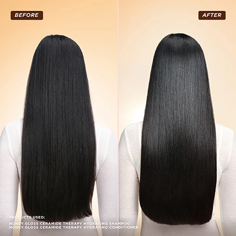 Image 1 - A before and after image shows dark hair looking smoother and shinier in the after photo on the right, with text labels BEFORE, AFTER, and PRODUCTS USED: HONEY GLOSS CERAMIDE THERAPY HYDRATING SHAMPOO HONEY GLOSS CERAMIDE THERAPY HYDRATING CONDITIONER. Image 2 - Before and after image shows a womans long blonde hair, appearing less defined and smoother after treatment, with text overlays BEFORE, AFTER, and PRODUCTS USED: HONEY GLOSS CERAMIDE THERAPY HYDRATING SHAMPOO HONEY GLOSS CERAMIDE THERAPY HYDRATING CONDITIONER. Image 3 - A before and after image shows dry, frizzy curly hair on the left labeled BEFORE and hydrated, defined curly hair on the right labeled AFTER, with text below stating PRODUCTS USED: HONEY GLOSS CERAMIDE THERAPY HYDRATING SHAMPOO HONEY GLOSS CERAMIDE THERAPY HYDRATING CONDITIONER. Image 4 - A woman with long brown hair holds a Gisou Honey Gloss Ceramide Therapy Hydrating Shampoo bottle in her left hand and a Gisou Honey Gloss Ceramide Therapy Hydrating Conditioner bottle in her right hand, with text overlaid that reads CLINICALLY PROVEN! 96% EXCESS OIL REMOVED** UP TO 3 DAY HYDRATION, FRIZZ CONTROL & GLOSSY SHINE* 66% LESS BREAKAGE* gisou HONEY GLOSS CERAMIDE THERAPY HYDRATING SHAMPOO Fermented Mirsalehi Honey AHAs Hyaluronic Acid Deeply cleanses Intensely hydrates Balances scalp microbiome HYDRATION, STRENGTH & GLOSSY SHINE 250ml e 8.5 fl.oz. gisou HONEY GLOSS CERAMIDE THERAPY HYDRATING CONDITIONER Fermented Mirsalehi Honey Silk Protein Hyaluronic Acid Effortlessly detangles Intensely hydrates Smooths follicles HYDRATION, STRENGTH & GLOSSY SHINE 200ml e 6.8 fl.oz. BALANCES SCALP MICROBIOME* CERTIFIED KIND TO BIOME *CLINICAL RESULTS BASED ON AN INDEPENDENT LAB STUDY USING GISOU HONEY GLOSS CERAMIDE THERAPY SHAMPOO & CONDITIONER TOGETHER. **CLINICAL RESULTS BASED ON AN INDEPENDENT LAB STUDY USING GISOU HONEY GLOSS CERAMIDE THERAPY SHAMPOO. Image 5 - A Gisou Honey Gloss Ceramide Therapy Hydrating Shampoo bottle is displayed with the headline Intense Hydration, Strength & Glossy Shine and text bubbles highlighting benefits: Biomimetic Ceramides Repairs damage & strengthens hair, AHAS Deeply cleanses & exfoliates, Hyaluronic Acid Boosts hydration & locks in moisture, Fermented Mirsalehi Honey Promotes a healthy scalp microbiome, while the bottle label reads gisou HONEY GLOSS CERAMIDE THERAPY HYDRATING SHAMPOO ✓ Fermented Mirsalehi Honey ✓ AHAs ✓ Hyaluronic Acid Deeply cleanses Intensely hydrates Balances scalp microbiome. Image 6 - A list of five product features with checkmarks on a golden liquid background reads 92% NATURALLY DERIVED FORMULA, SUITABLE FOR ALL HAIR TYPES, SAFE FOR COLOR TREATED HAIR, DERMATOLOGICALLY TESTED, GENTLY SCENTED WITH THE FRAGRANCE OF WILDFLOWER HONEY. Image 7 - An image shows the Gisou Honey Gloss Ceramide Therapy System including a shampoo bottle labeled 1 Cleanse Shampoo, a hair mask jar labeled 2 Feed Hair Mask, a conditioner tube labeled 3 Polish Conditioner, and a hair oil bottle labeled 4 Shine Hair Oil, with the title Your Honey Gloss Ceramide Therapy System and the text PRO TIP Use hair mask before conditioner for ultimate results. Shampoo opens the cuticles, allowing the masks nutrients to penetrate deeply- then conditioner seals it all in. Image 8 - Image shows two Gisou Honey Gloss Ceramide Therapy bottles with water droplets and bubbles, with text reading Certified Kind to Biome Our Honey Gloss Hydrating Shampoo & Conditioner are microbiome-friendly and gentle on the scalp ensuring a balanced and healthy foundation or stronger glossier hair Gisou Honey Gloss Ceramide Therapy Hydrating Shampoo Gisou Honey Gloss Ceramide Therapy Hydrating Conditioner Après-shampoing Hydratant Fermented Mirsalehi Honey Silk Protein Hyaluronic Effortlessly detangles Intensely hydrates Smoothly polishes. Image 9 - A close-up of a honeycomb filled with honey with text overlaid that reads FERMENTED MIRSALEHI HONEY WHAT IS MIRSALEHI HONEY? Sustainably sourced from the Mirsalehi Bee Garden, this nutrient-rich honey is packed with vitamins, minerals & antioxidants to deliver intense hydration & glossy shine WHY DID WE FERMENT IT? Fermentation breaks down the honeys structure, allowing nutrients to absorb more easily into the scalp. It also creates probiotics that help balance the scalps microbiome reducing dryness, itchiness & excess oil.