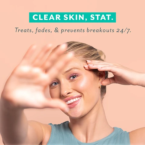 Image 1 - A young woman with clear skin smiles with one hand partially obscuring her face and the other touching her temple, against a peach background, with the text CLEAR SKIN, STAT. Treats, fades, & prevents breakouts 24/7. Image 2 - Two orange Patchology S.O.S. Totally Invisible Clarifying Liquid Patch bottles with 20 mL / 0.67 fl. oz. capacity and batch number 25113 are displayed, one upright and one angled with a dropper, alongside descriptive text that reads Clears & prevents breakouts, Visibly fades dark spots, Refines bumpy skin texture, and Helps purify clogged pores. Image 3 - A top-down view of four petri dishes on a light blue surface, showing a clear liquid with text Tone-correcting Niacinamide, yellow powder with text Purifying Sulfur, dried oat sprigs with text Soothing Oat Extract, and brown irregular pieces with text Exfoliating Succinic Acid. Image 4 - A flat lay image on a peach background displays an orange Patchology S.O.S. Totally Invisible Clarifying Liquid Patch tube, labeled Patch Liquide Clarifiant Totalement Invisible, BATCH 25113, and 20 ml / 0.67 fl. oz., with a dropper, surrounded by cream swatches and five skincare steps: STEP 1 cleanse with a cleanser bottle icon, STEP 2 serum with a dropper bottle icon, STEP 3 S.O.S with the product tube, STEP 4 moisturizer with an open jar icon, and STEP 5 SPF/makeup with mascara, lipstick, makeup brush, and sunscreen icons. Image 5 - A close-up of a persons face shows three drops of clear serum on their cheek, with an orange dropper bottle dispensing the serum, and accompanying text stating Makeup friendly, Gel-to-patch serum, Dries fully clear, as well as text on the bottle reading Clarifying Patch Liquid, Totalerol, 20 mL | 0.6 fl. oz.