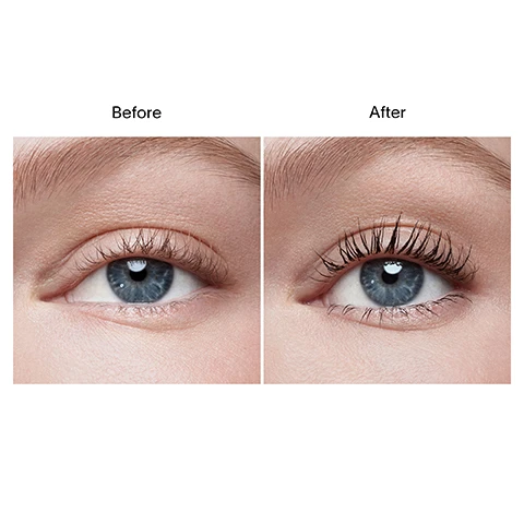 Image 3 - A split image shows a close-up of an eye with natural lashes on the left and the same eye with mascara applied on the right showing increased volume and length Before After. Image 4 - Close up of a woman holding a mascara wand near her eye with text 100% reported it instantly lengthened lashes 93% reported it was smudge-proof all day Shade: Espresso. Image 5 - A gold Hourglass Unlocked Instant Extensions Mascara tube and wand is shown next to text that reads Transformative tubing formula, Intense length, lift, and definition, Up to 16-hour wear, Removes easily with warm water.
