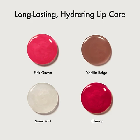 Image 2 - Four glossy circular swatches of lip care products are displayed: a vibrant pink, a soft brown, a translucent white, and a deep red, with the accompanying text Long-Lasting, Hydrating Lip Care, Pink Guava, Vanilla Beige, Sweet Mint, Cherry. Image 3 - Four tubes of Summer Fridays Lip Butter Balm in dark red, bright red, brown, and green, each with a white cap, are displayed on a light blue background, promoting Our best-selling Lip Butter Balm in the perfect on-the-go size; the dark red tube is labeled SUMMER FRIDAYS. LIP BUTTER BALM BAUME À LÈVRES Cherry | Cerise 5 g | poids net wt 0.16 oz; the bright red tube is labeled SUMMER FRIDAYS. LIP BUTTER BALM BAUME À LÈVRES Pink Guava | Goyave Rose 5 g | poids net wt 0.16 oz; the brown tube is labeled SUMMER FRIDAYS. LIP BUTTER BALM BAUME À LÈVRES Vanilla Beige | Beige Vanille 5 g | poids net wt 0.16 oz; and the green tube is labeled SUMMER FRIDAYS. LIP BUTTER BALM BAUME À LÈVRES Sweet Mint | Menthe Douce 5 g | poids net wt 0.16 oz. Image 4 - A light blue image displays survey results in white text stating 100% agreed their lips looked healthier*, 97% agreed their lips felt hydrated*, 92% agreed their lips looked less flaky*, 92% saw an improvement in the overall texture*, with a footnote: *Immediately after application within an independent clinical study of 39 participants (ages 20-55). Image 5 - A close-up of a person with blonde hair, blue eyes, and glossy lips, with text overlaid on the left side that reads: Key Ingredients SHEA & MURUMURU SEED BUTTER Packed with ultra-hydrating properties, these natural moisturizers help to soothe, heal and condition parched lips. VEGAN WAXES Our unique blend of vegan waxes softens and boosts shine all day with a smooth, glossy finish. *Based on typical ingredient benefits; results may vary.