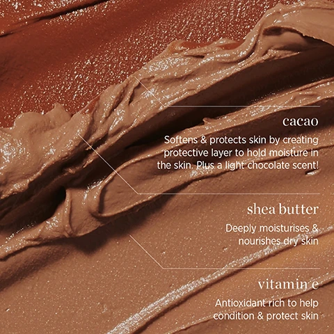 Image 1 - Swatches of brown, creamy skincare product show ingredients and their benefits: cacao softens and protects skin by creating protective layer to hold moisture in the skin, plus a light chocolate scent; shea butter deeply moisturises and nourishes dry skin; and vitamin e is antioxidant rich to help condition and protect skin. Image 2 - A glass pot of dark brown creamy bronzing product with a silver lid is shown, with text reading WHIPPED, WEIGHTLESS WARMTH, CACAO BRONZING POT, airy, weightless mousse-like texture, easy to blend, build & sculpt, soft, velvet finish - no sparkle!, gentle & safe for all skin types, plastic-free packaging, and on the lid, Ere Perez and CLEAN BEAUTY BENCHMARK with an ep logo. Image 3 - A four-panel image titled HOW TO WEAR CACAO BRONZING POT - COSTA demonstrates makeup techniques on a woman with warm-toned skin; the top-left panel shows her with bronzer on her forehead and cheek, accompanied by text ALL-OVER BRONZE Buff onto areas where sun naturally hits; the top-right panel features bronzer defining her cheekbones and jawline, with text SOFT SCULPT Apply to edges of face & buff inward - hairline, under cheekbones, jaw line; the bottom-left panel displays bronzer as eyeshadow on her eyelids, with text EYELIDS Blend onto eyelids for a creamy warm eyeshadow; and the bottom-right panel shows bronzer with a pink blush on her cheeks, with text BRONZE & BLUSH Apply Carrot Colour Pot on top for a pop of blush.