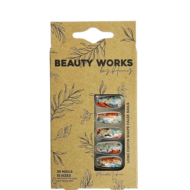 Beauty Works By Amy Marble Inkie Press on Nails - Long Coffin