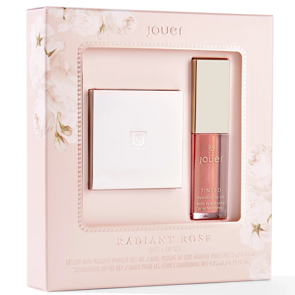 Jouer Cosmetics Radiant Rose Deluxe Powder and Shimmering Lip Oil Set Image 1