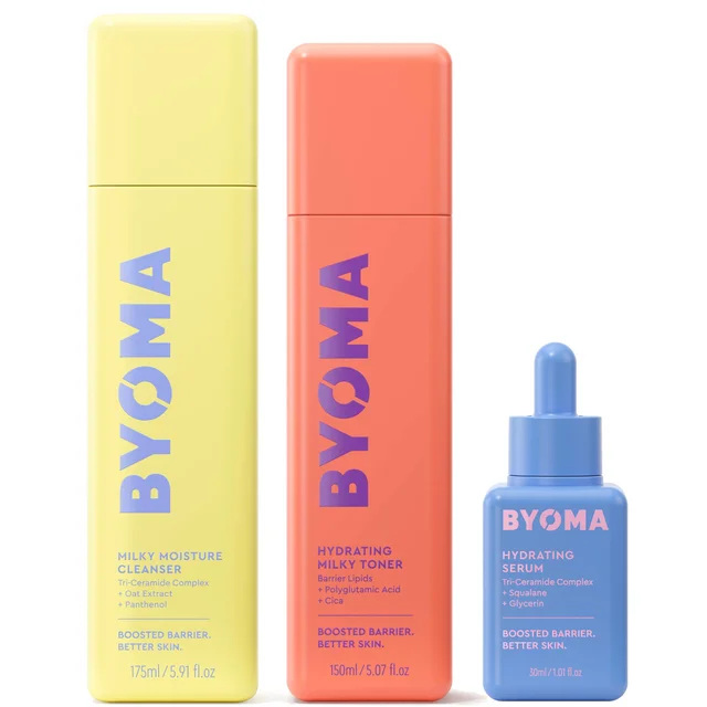 BYOMA Milky Moisture Cleanser 175ml, Hydrating Milky Toner 150ml and Hydrating Serum 30ml Bundle
