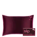 slip pure silk queen pillowcase with lace trim - crimson kiss